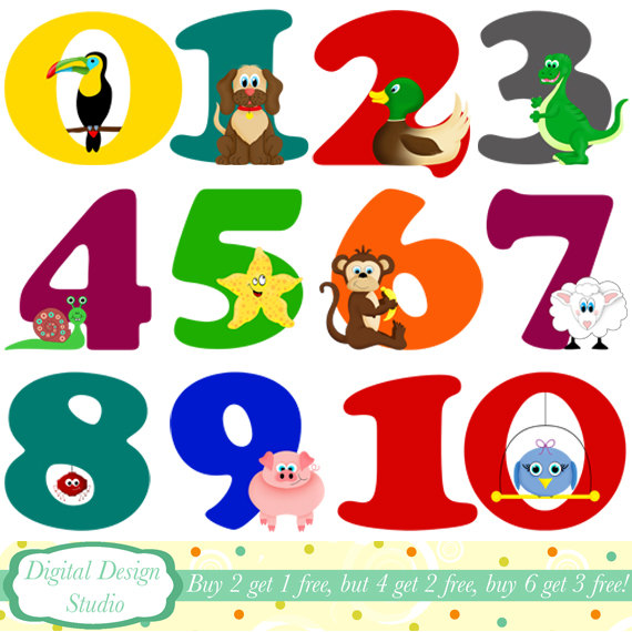 Animal numbers digital clip art INSTANT by DigitalDesignStudio