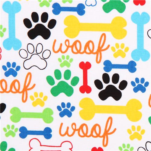 white Timeless Treasures dog bone fabric colorful - Animal Fabric ...