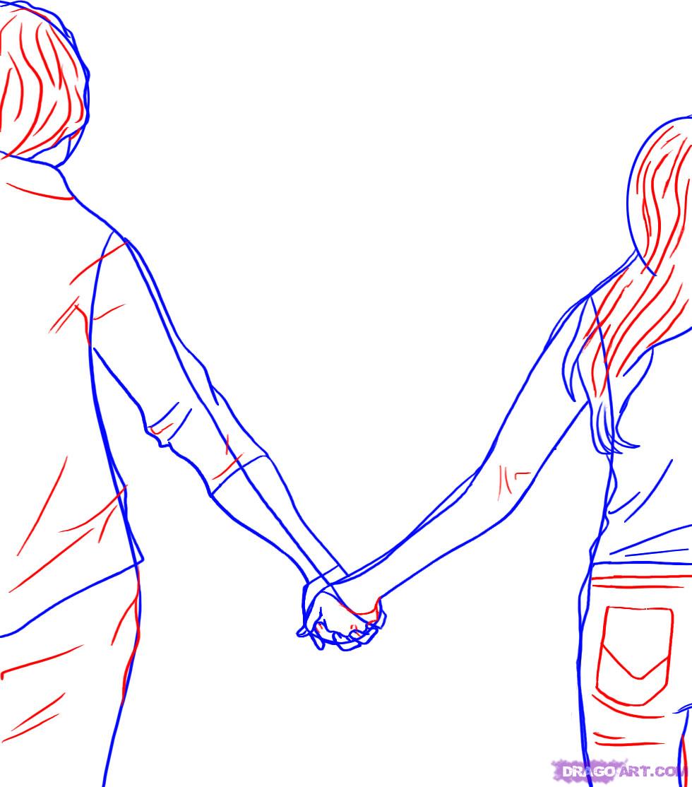 How to Draw People Holding Hands, Step by Step, Figures, People ...