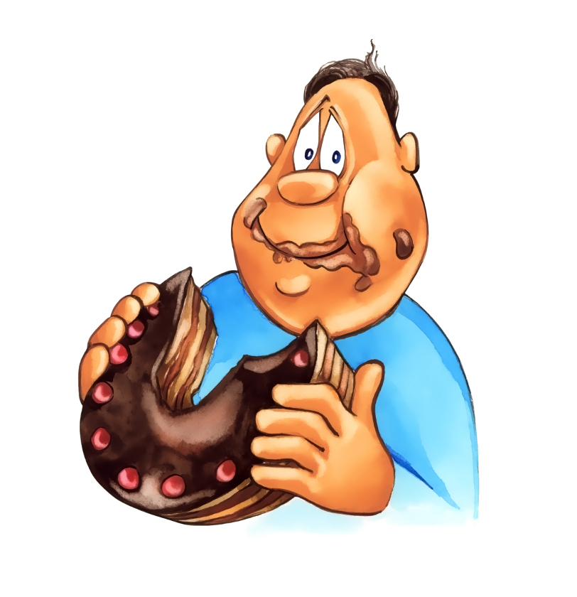 illustration of overweight boy eating big chocolate cake « Bible ...
