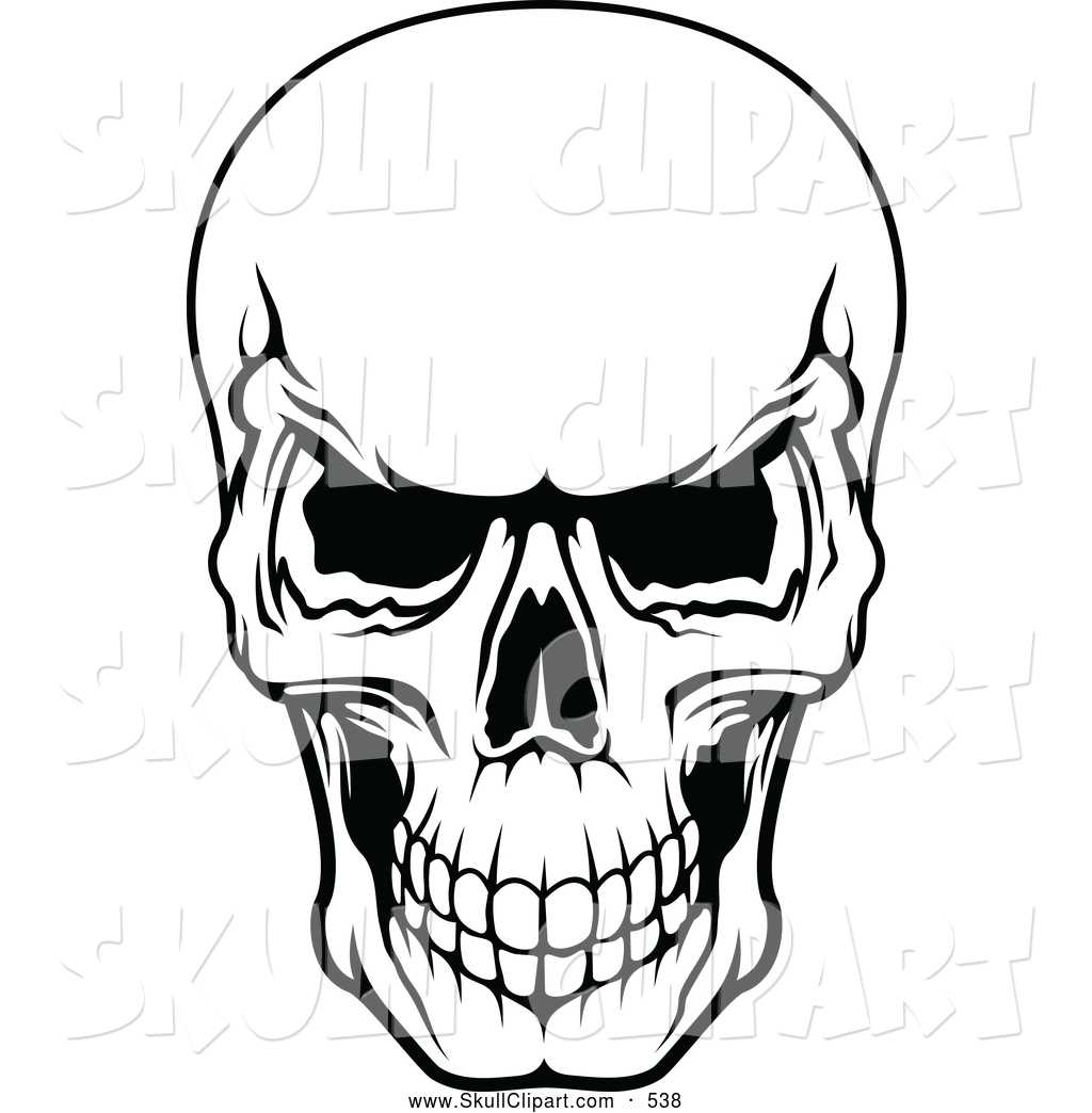 Vector Clip Art of a Frightening Black and White Evil Human Skull ...