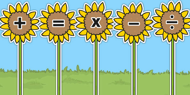 Maths Symbols on Sunflowers - sunflower, maths, symbols, display