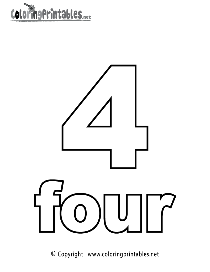 Number Four Coloring Page Printable. | Flannel Board | Pinterest