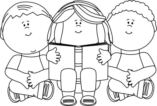 clip art black and white | Black and White Kids Reading Clip Art ...