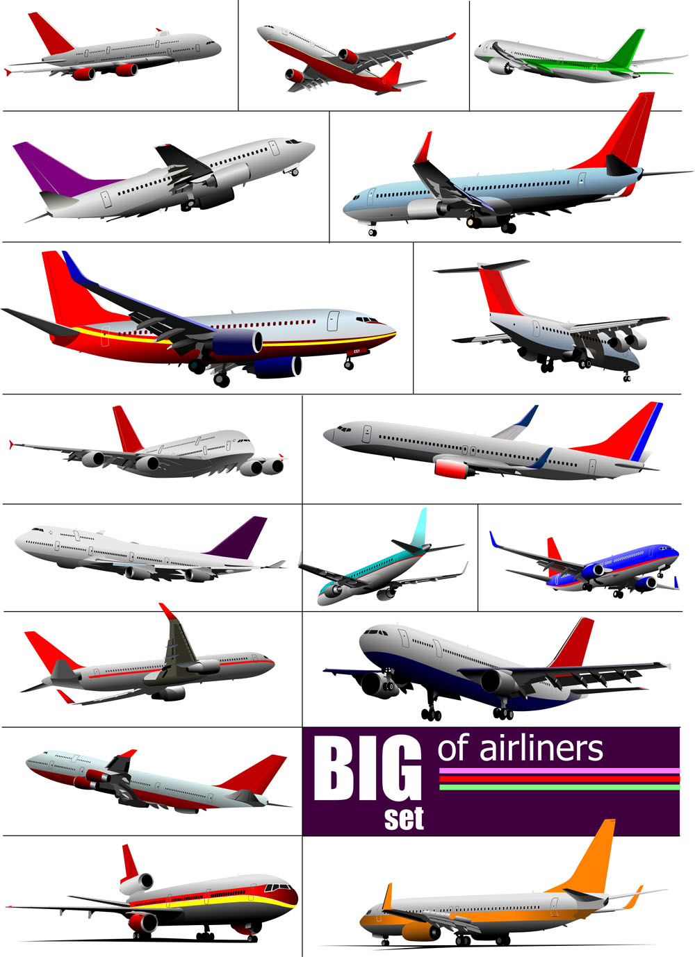 Big airplanes model set vector 01 - Vector Traffic free download