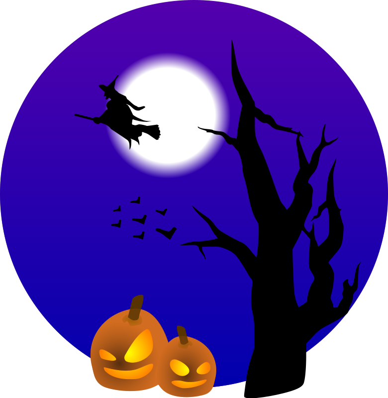 Free Flying Witch with Halloween Background Clip Art
