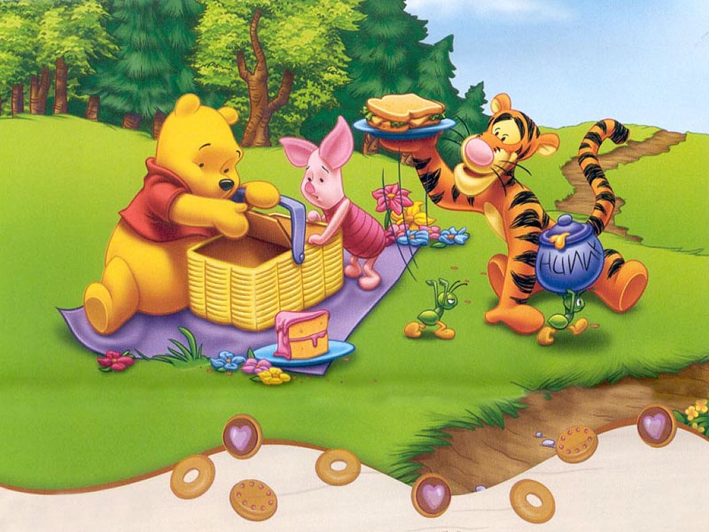 Winnie The Poo And Piglet With A Picnic Hamper - Free Disney ...