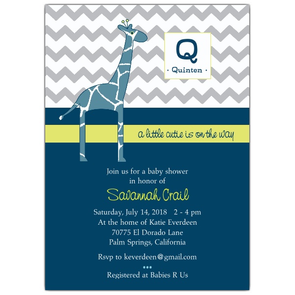 Modern Giraffe Baby Boy Shower Invitations | PaperStyle