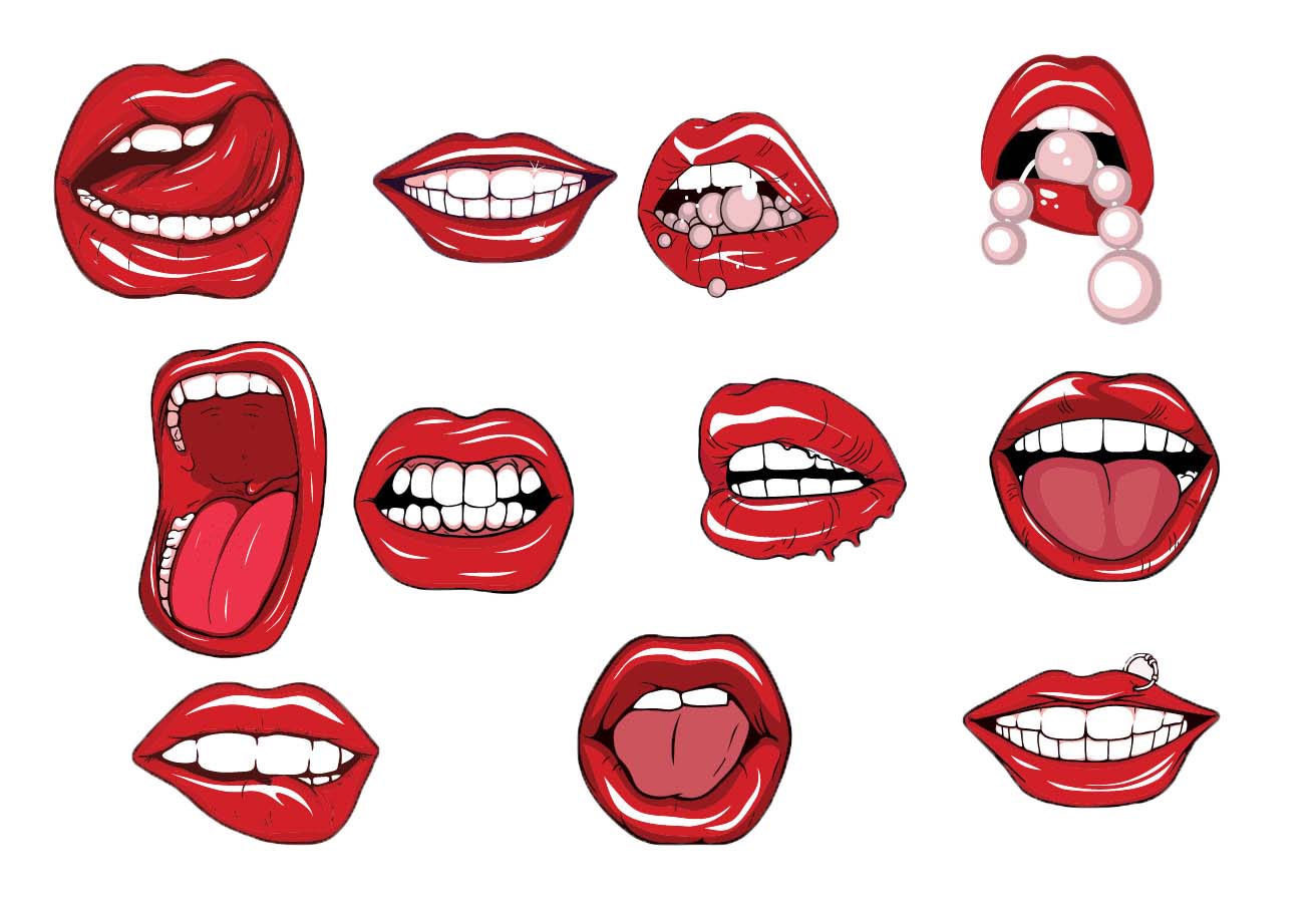 Red lips pearls vector set | CGIspread | Free download