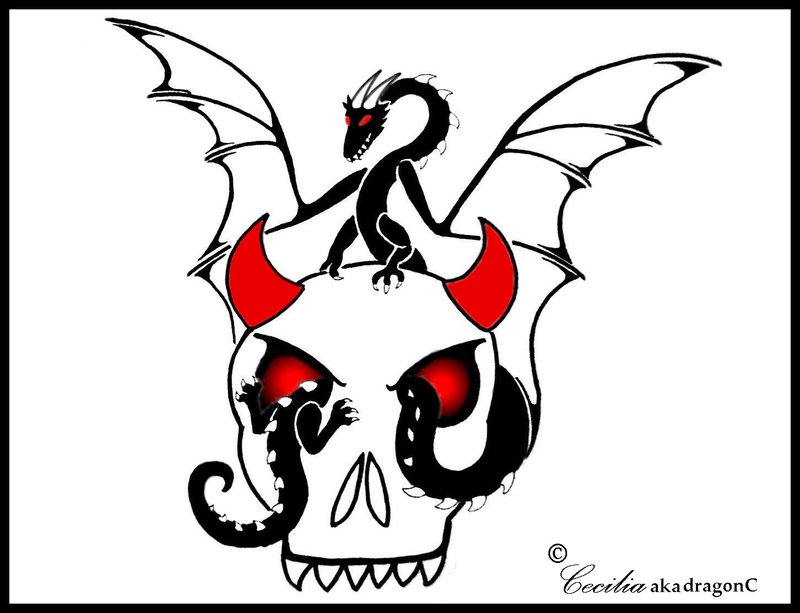Dragon and Devil skull Tattoo by dragonC on deviantART