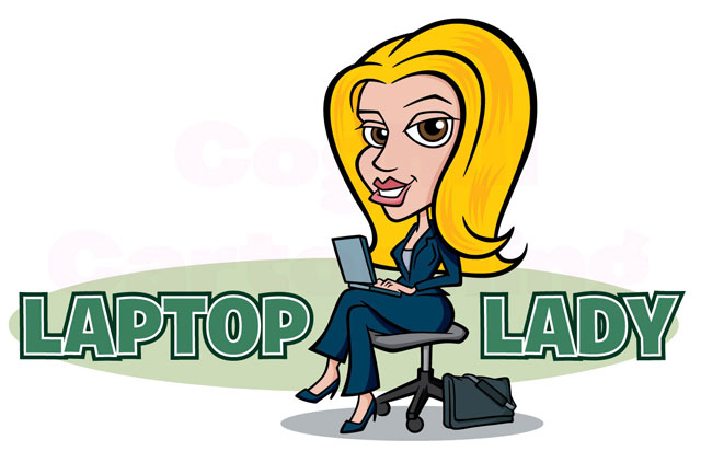 Businesswoman With Laptop Cartoon Character Logo for Laptop Lady