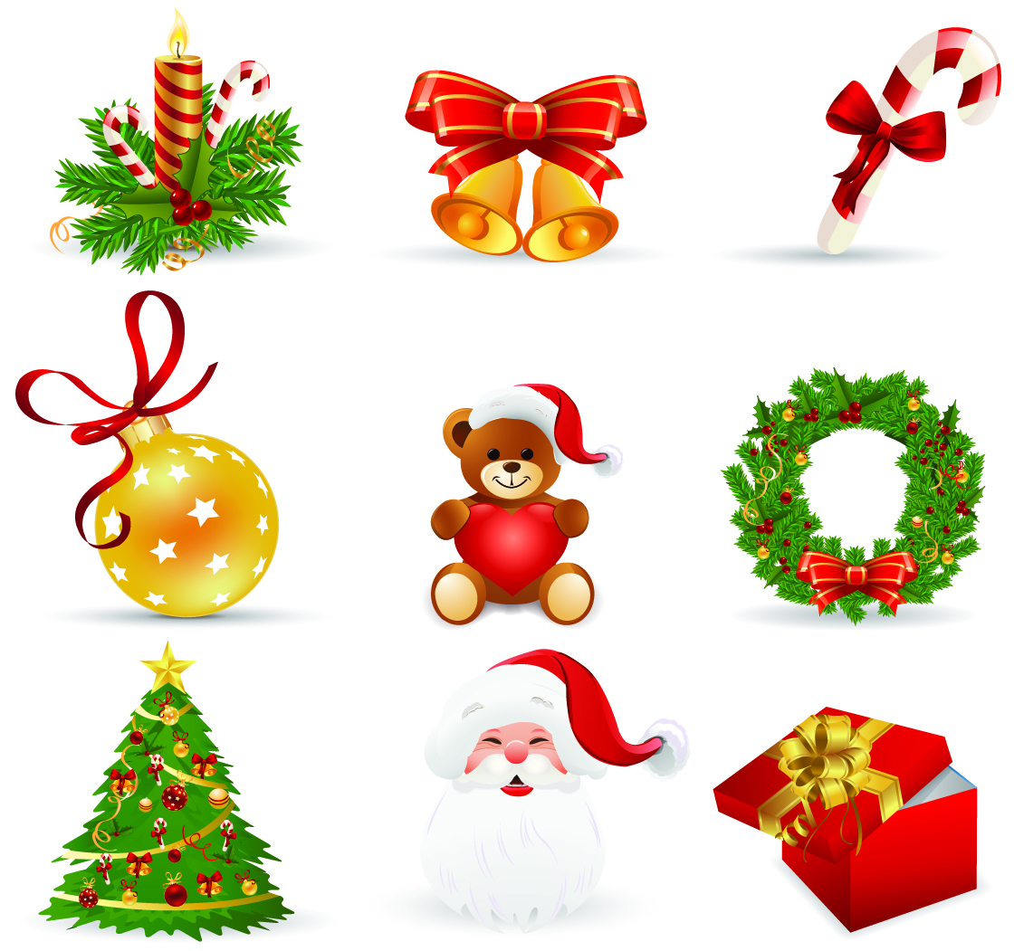 Beautiful christmas icons vector Free Vector / 4Vector