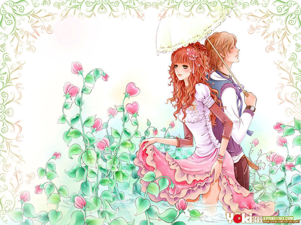Cute Couple Cartoons Flowers Cartoon Love Romantic Wallpapers For ...