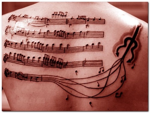 Music Notes on a Staff and a Guitar Outline. | Ink Without End ...
