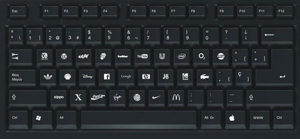 A Computer Keyboard with Logos of Popular Brands
