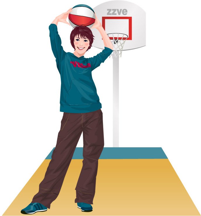 Cartoon girls and indoor basketball court basketball Vector Korea ...