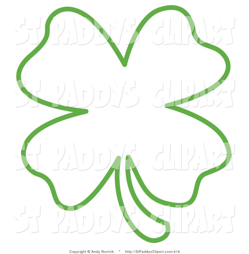 Vector Clip Art of a Green Lucky Four Leaf Clover Shamrock Outline ...