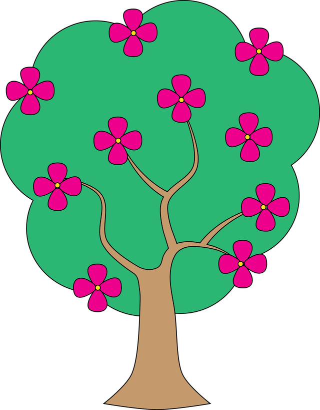 Colored Tree With Blossom Clip Art