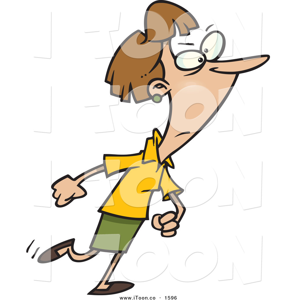 Cartoon Woman Walking with a Determined Expression on a White ...