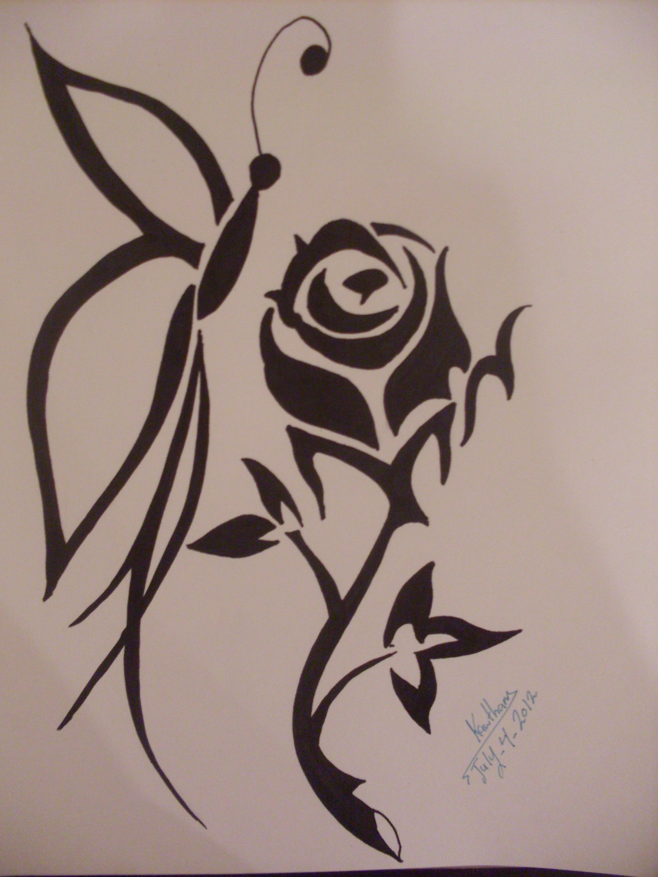 Tribal Butterfly And Rose Flower Drawing - kawthar © 2015 - Jul 5 ...
