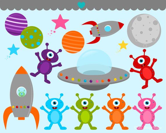 SUMMER SALE Space Aliens Clip Art - Outer Space Monsters Spaceship ...