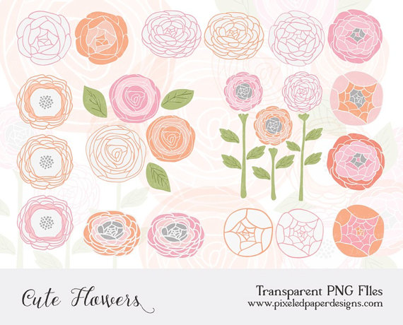 Flowers Digital Clip art: CUTE FLOWERS by PixeledPaperDesigns