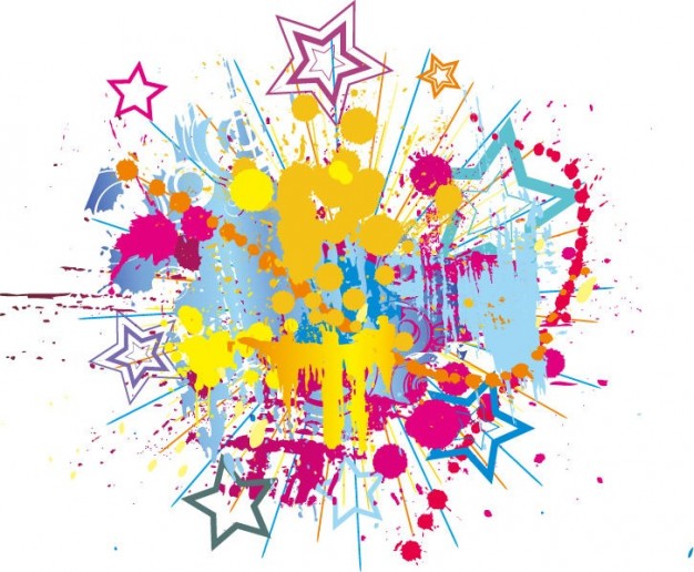 colorful bright ink splashes with stars vector background Vector ...