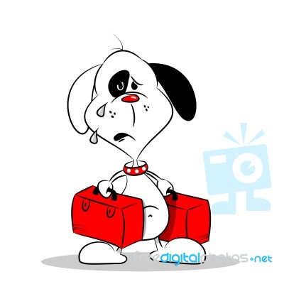 A Sad Cartoon Dog With Suitcases Stock Image - Royalty Free Image ...