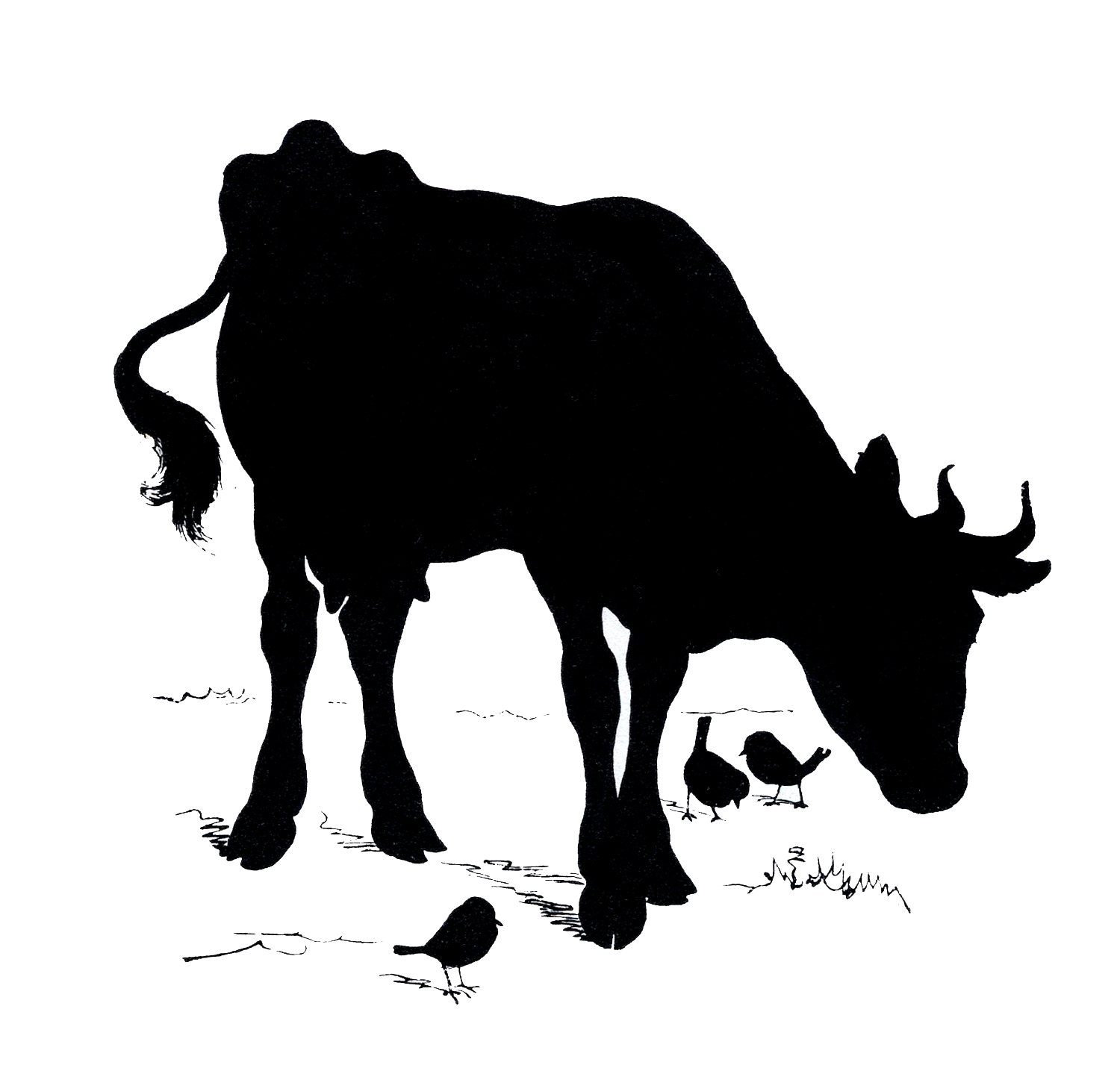 Vintage Silhouette Image - Cow with Birds - The Graphics Fairy
