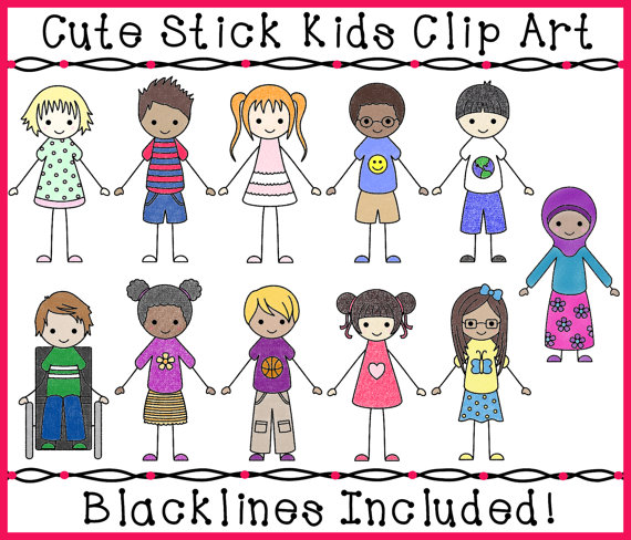 Kids Clipart Cute Stick Kids Clipart INSTANT by InknLittleThings