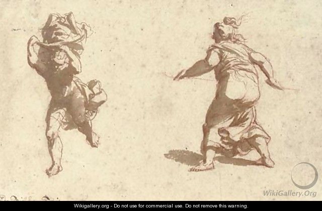 A running figure with flying draperies, and a female figure seen ...
