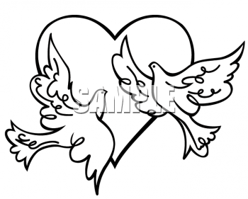 Clipart of a Two Doves Flying In Front of a Heart - valentine ...