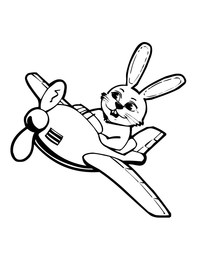 Printable Easter Bunny On Plane coloring page from FreshColoring.