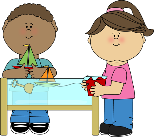 Kids Playing at a Water Table Clip Art - Kids Playing at a Water ...
