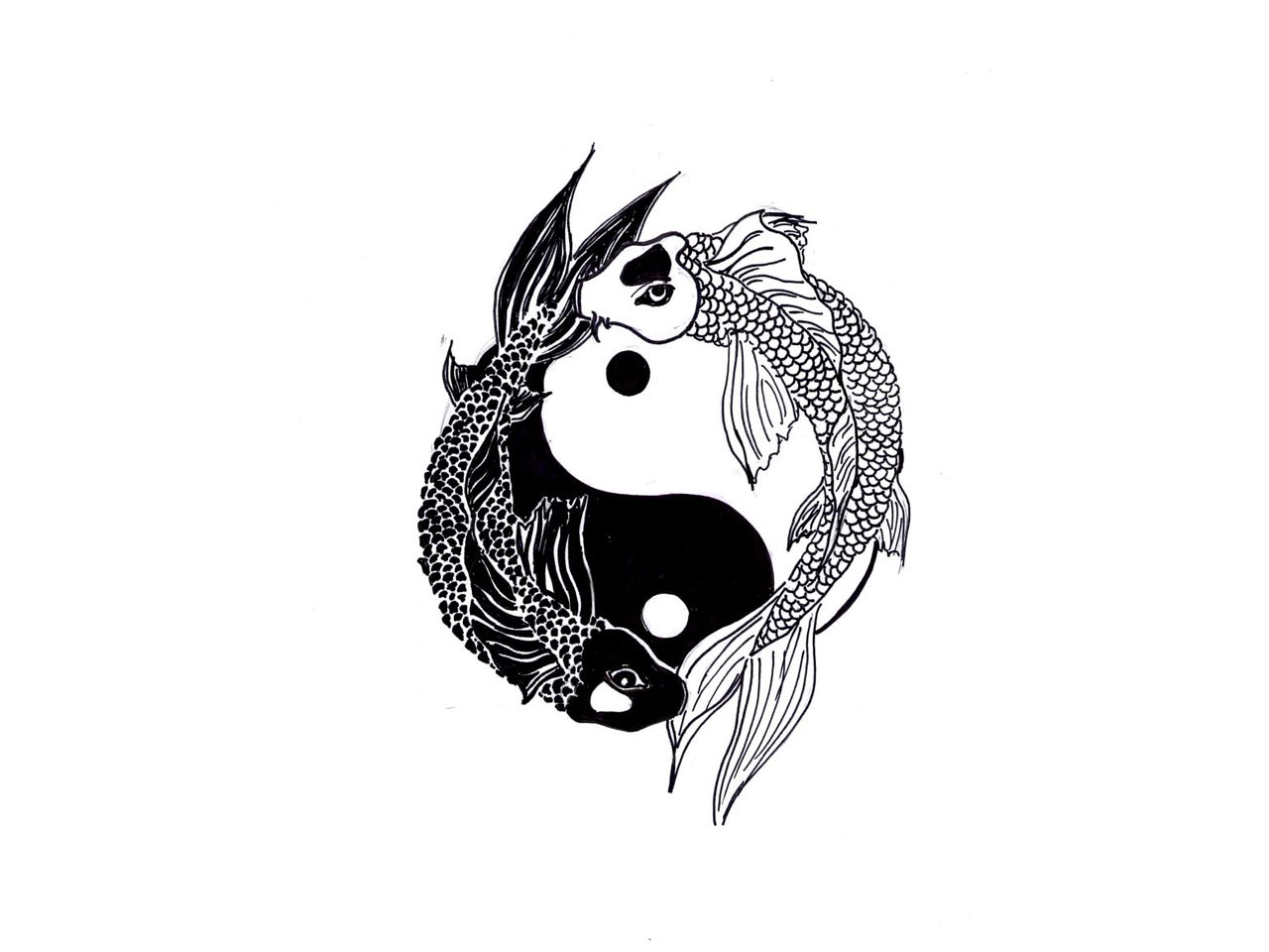 Free designs - Black and white yin yang fishes tattoo wallpaper