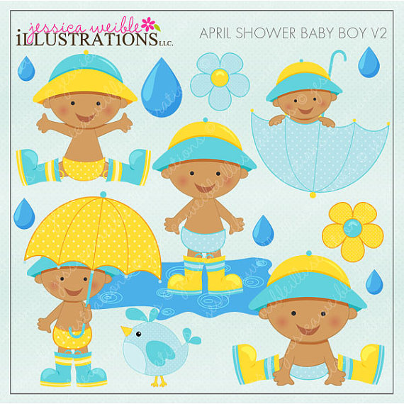 April Shower Baby Boy V2 Cute Digital Clipart by JWIllustrations