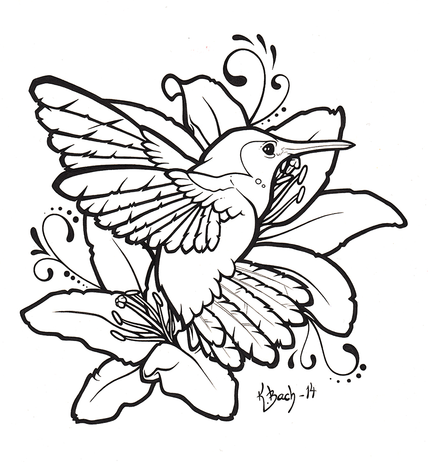 Hummingbird and Lilies - Lineart by BlueUndine on deviantART