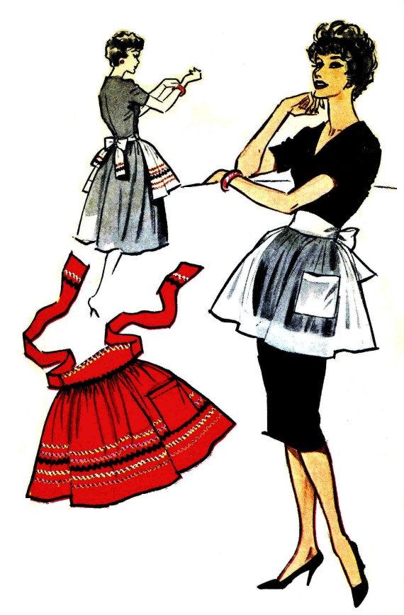 Half Apron Hostess Rick Rack Trimmed 1950s McCalls Sample Vintage Sew…