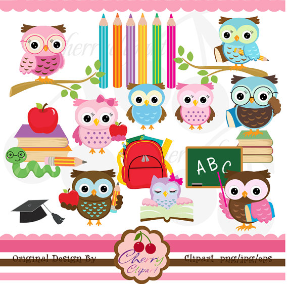 School owls digital clipart set for Personal and by Cherryclipart