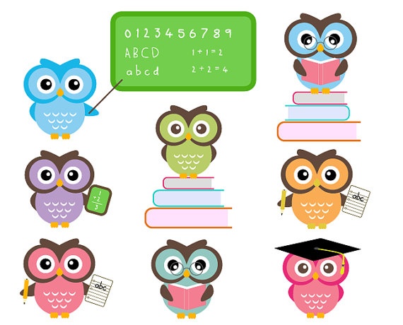 Cute Owls At School Classroom Education Clip Art Personal and ...