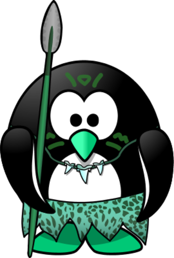 Wild penguin holding war lance - vector Clip Art