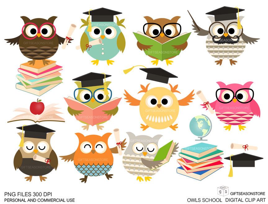 Popular items for owl school clip art on Etsy