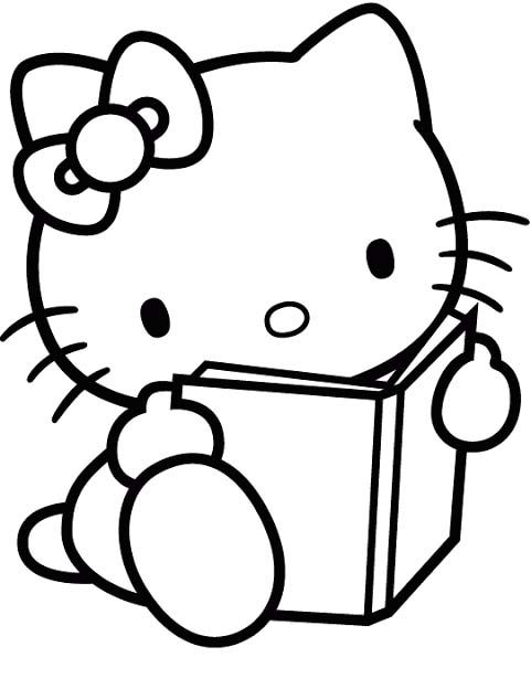 Hello Kitty Reading Book Coloring Page | Coloring Book: Animation ...