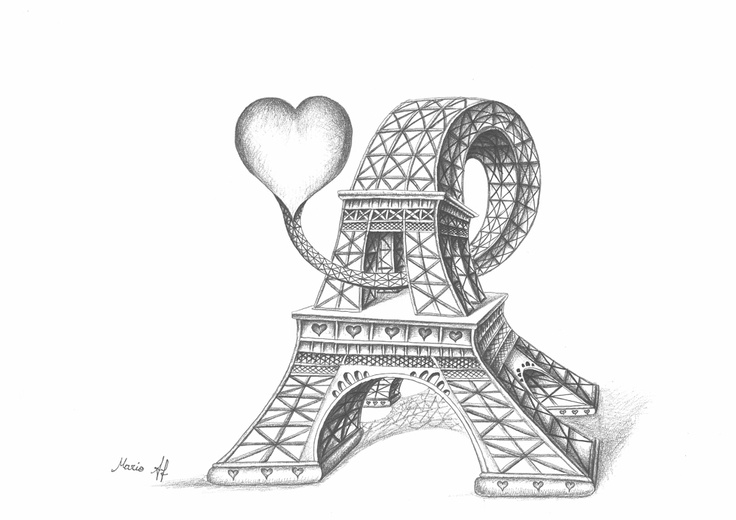 The Heart of Paris" Pencil drawing Format 42 cm x 29.70 cm (16.54 ...