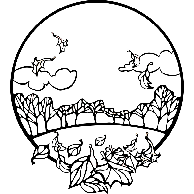 Clipart - Fall Scene Coloring Page