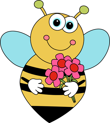 Cartoon Valentine's Bee with Flowers Clip Art - Cartoon ...