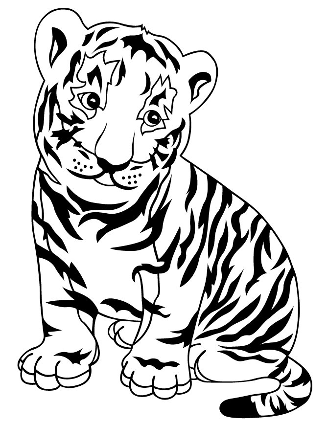 Cute Tiger Cartoon Coloring Page | HM Coloring Pages