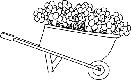 Black and White Wheelbarrow Filled with Flowers Clip Art - Black ...