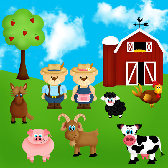 Farmyard farm animals clip art set with by DigitalDesignStudio