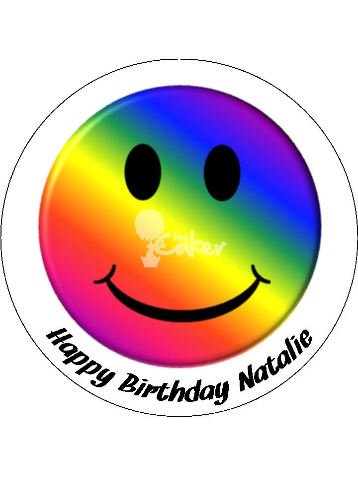 The Caker Smiley Face Rainbow Icing Cake & Cupcake Topper The Caker